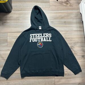 VINTAGE Pittsburgh Steelers Hoodie Mens Large Black Reebok Sweatshirt NFL Y2K
